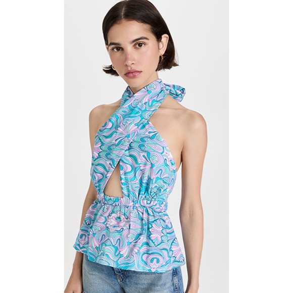 NEW Playa Lucila Printed Halter Cut Out Top Medium - Picture 2 of 10